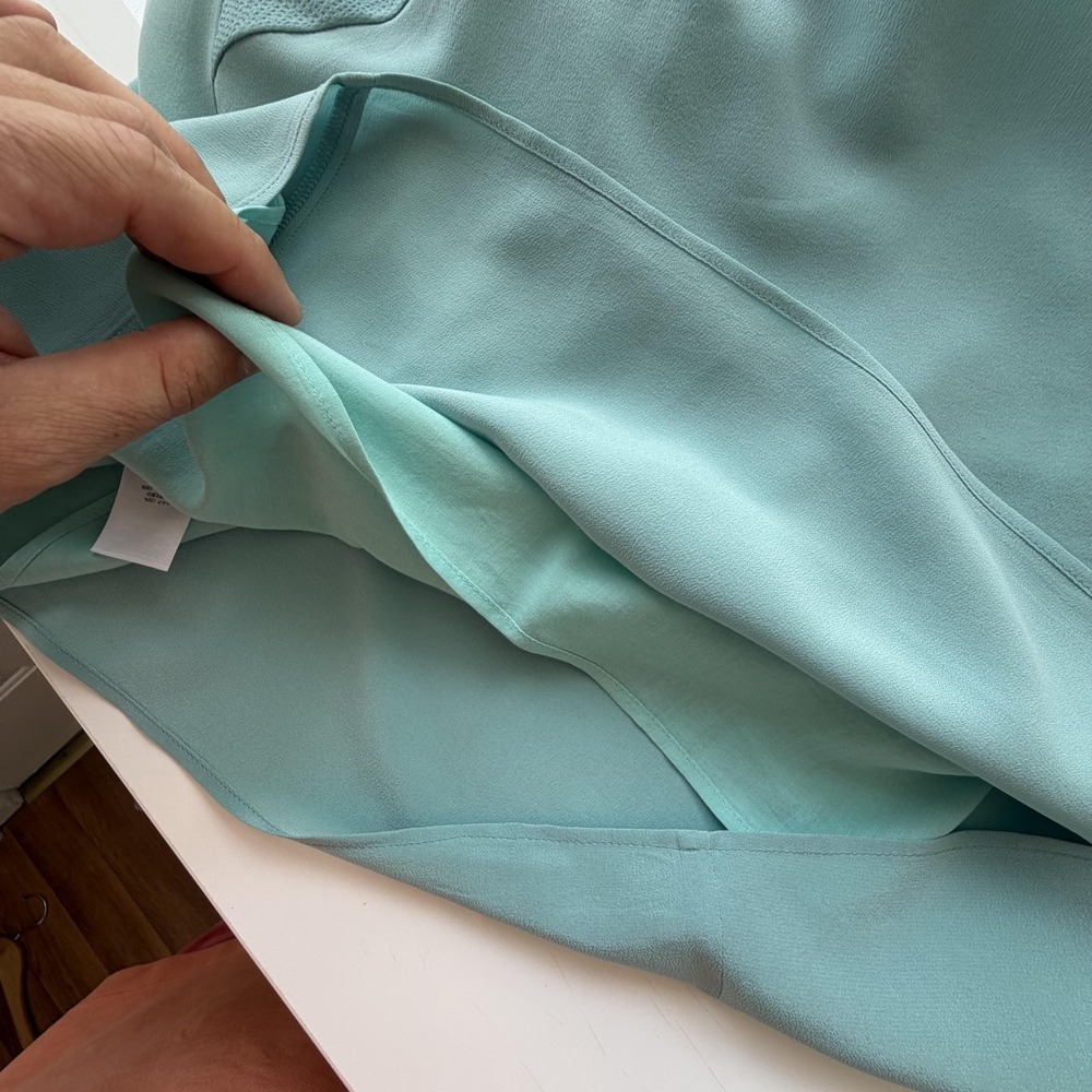 Comptoir Des Cotonniers Dress Womens 2 Mint Aqua Silk V Neck Shift Pockets Work - Picture 11 of 16